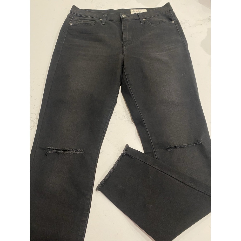 PISTOLA Denim Jeans Womens 29 Black Distressed Raw Hem Ankle Skinny Mid Rise